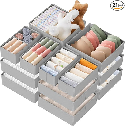 Drawer Organizer Clothes, 21 Pack Dresser Organizer for Baby Clothes, Grey