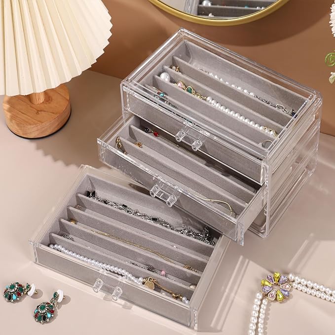 Necklace Organizer Box, Tray with Clear Lid