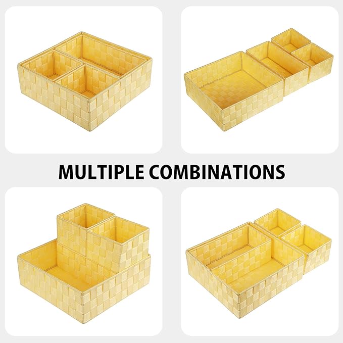 Woven Storage Baskets for Organizing, Yellow