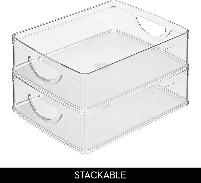 iDesign Plastic Stackable Pantry Bin - Storage Bin with Handles for Cabinets or Fridge - Set of 4 - Clear