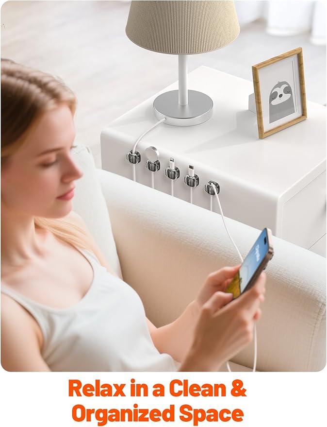 Cable Clips,12 Pack Cord Holder Cord Organizer [1s Lock & Strongest Adhesive] Spring Cord Clips Phone Charger Wire Desk Cable Management Nightstand Home Office School Decor Women Cute Desk Black