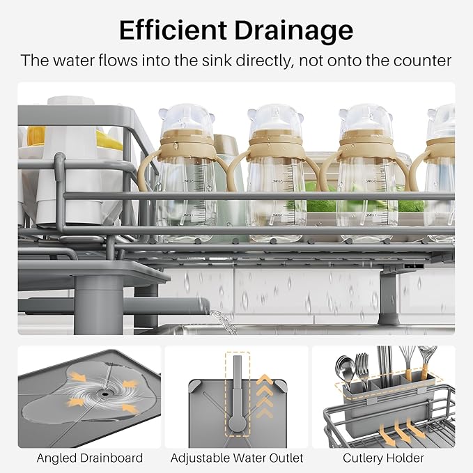 Dish Drying Rack, Extendable Dish Rack, Grey