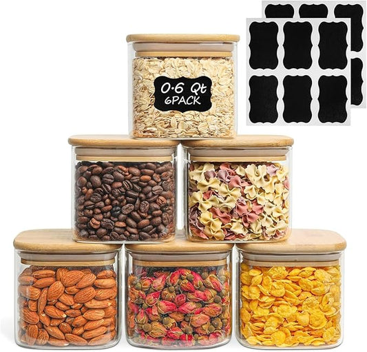 0.6 Qt Glass Food Storage Jars Set of 6