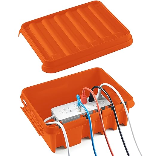 SockitBox – The Original Weatherproof Connection Box – Indoor & Outdoor Electrical Power Cord Enclosure for Timers, Extension Cables, Transformers, Power Strips, Lights, Tools & More – Medium – Orange