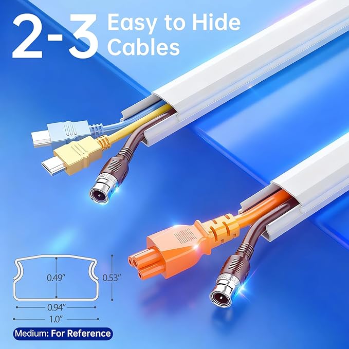 Delamu Cord Hider Wall, Cord Covers for 2-3 Wires, Easy Set up Cable Hider Wire Covers for Cords on Wall, Self-Adhesive Wire Hiders for TV on Wall, Cable Cover Management Kit, W1.0 H0.53in, White