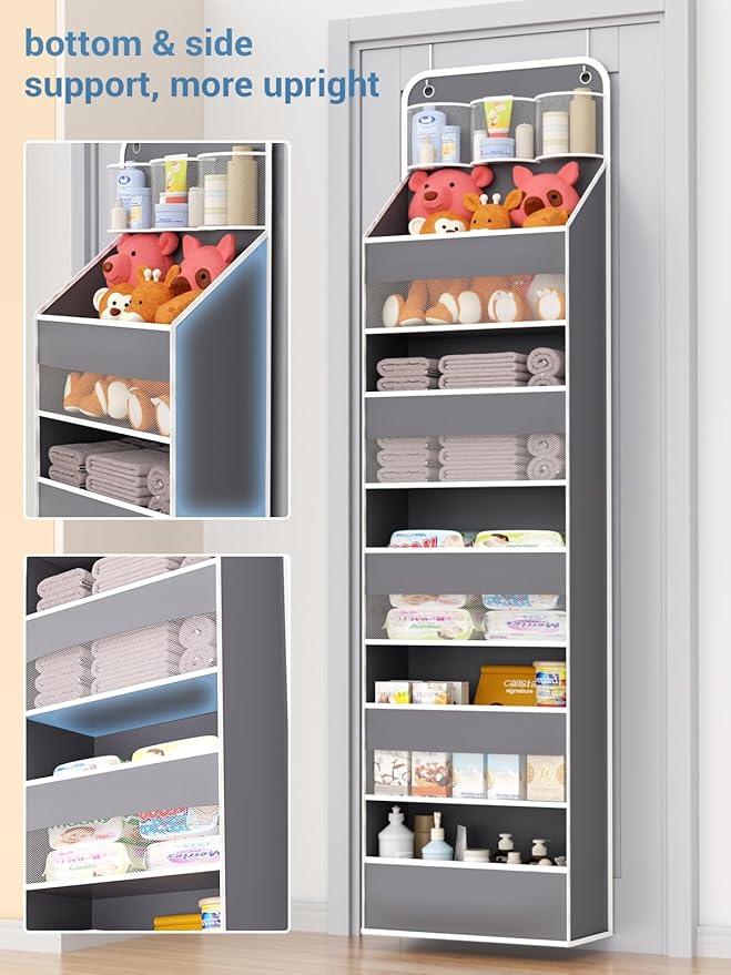 Over Door Organizer for Bedroom,Nursery,Bathroom,Dorm,Pantry, Closet - 5 Tier 44 lb Load Behind Door Storage, Back of Door Hanging Holder Bag - 1 Pack,Grey