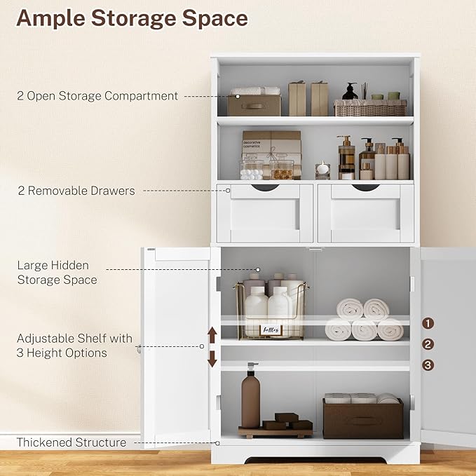 Tall Bathroom Cabinet, Storage Cabinet with Adjustable Shelves