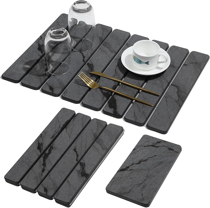 2 PCS Stone Dish Drying Mat for Kitchen Counter, Quick Dry Stone Dishes Mats