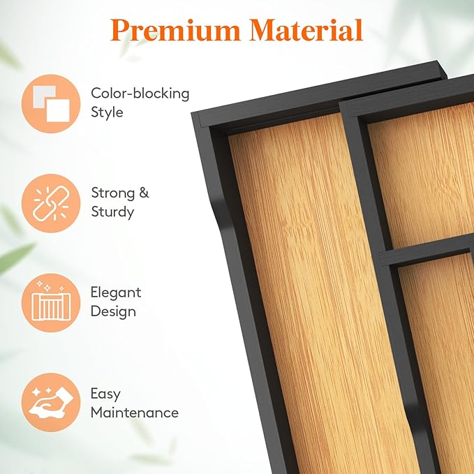Silverware Drawer Organizer, Natural and Black