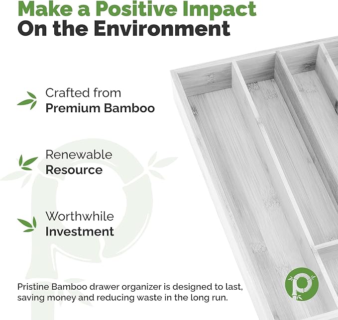 Pristine Bamboo Kitchen Drawer Organizer