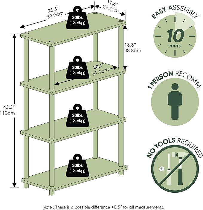 Furinno (99557LC/BK) Turn-N-Tube 4-Tier Multipurpose Shelf Display Rack - Light Cherry/Black