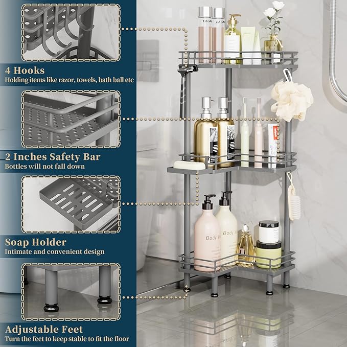 Corner Shower Caddy Standing, Grey