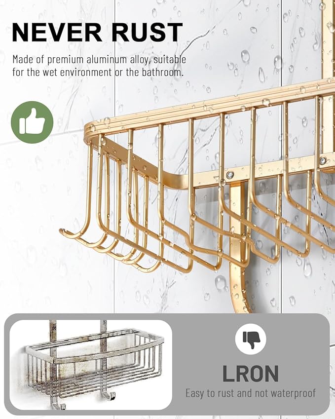 Shower Caddy Hanging, Never Rust Shower Hanging Organizer, Gold