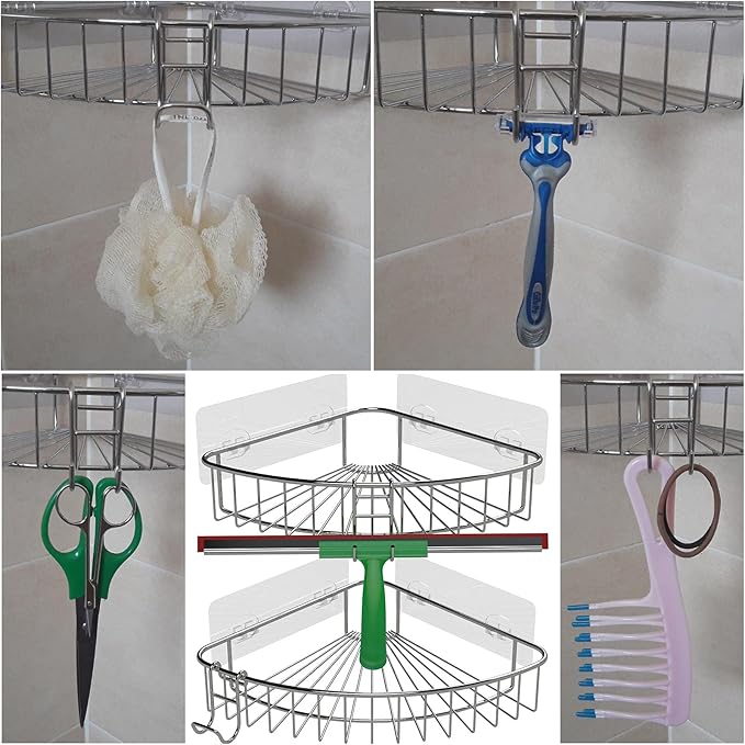 Shower Caddy with Hooks - Heavy Duty Rustproof Helmet Fence Hooks for Wire Shelves - 8 Pack Silver