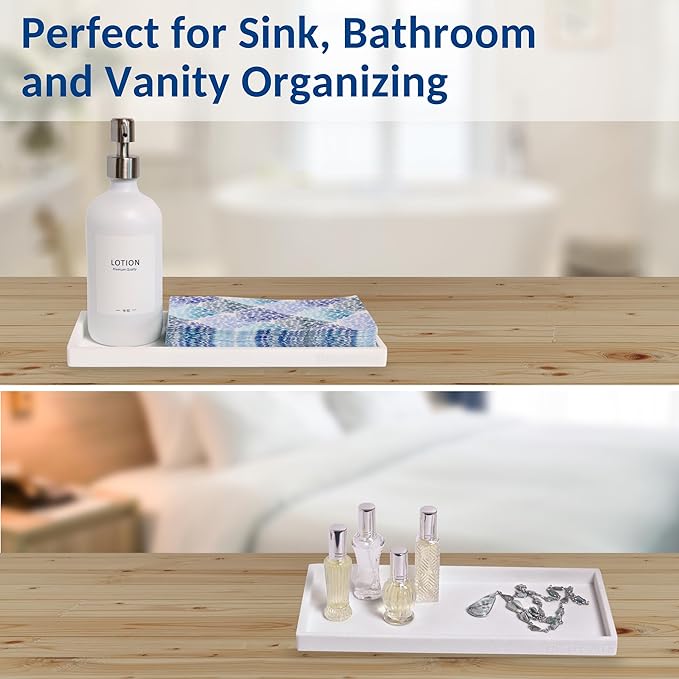 Spacewiser Countertop and Vanity Tray - 11.7" Silicone Bathroom Tray Countertop, Dish Soap Trays for Kitchen Counter, Bathroom Counter Organizer Accessories Caddy, Shower Trays Makeup Mat Oil, White