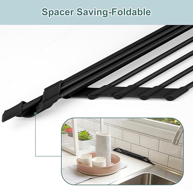 Triangle Roll Up Dish Drying Rack Over The Sink, Durable Organizer for Kitchen