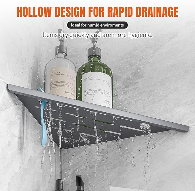 Corner Shower Shelves with Rozar Hole,Rustproof Stainless Steel Shower Caddy Organizer Modern Sturdy Corner Shelf for Shower,10" Large Capacity No-Drill Rack Storage Bathroom Accessories,Sliver