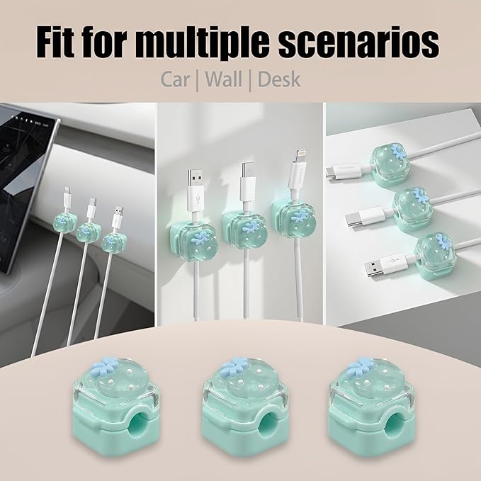 9Pack Magnetic Cable Clips for Nightstand, Adhesive Night-Glowing Cord Holder Organizer for Office Home Desk Wall Car (Blue,Strawberry)