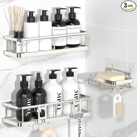 Shower Caddy Adhesive, No Drill Bathroom Organizers, Rust Proof Shower Shelves