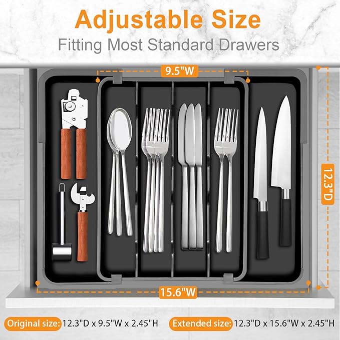 Silverware Organizer, Expandable Kitchen Drawer Organizer Utensil Holder