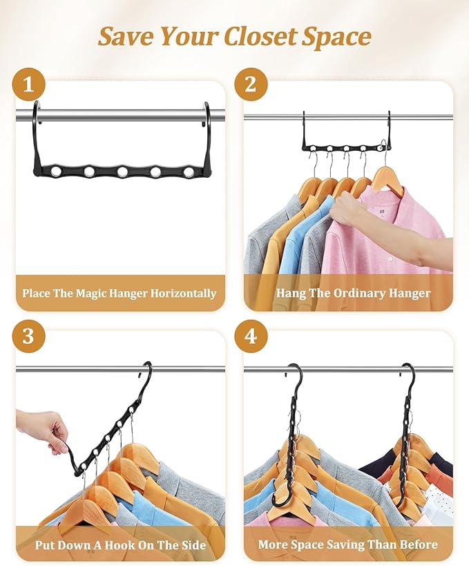 AMKUFO Hangers-Space-Saving 8 Pack Space-Saver, College-Dorm-Room-Essentials for Guys Girls, Smart Hangers for Bedroom Apartment Essentials, Black Plastic Magic Hangers House Organization Must Haves