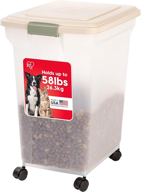 USA Dog Food Storage Container 58 lbs, Attachable Wheels