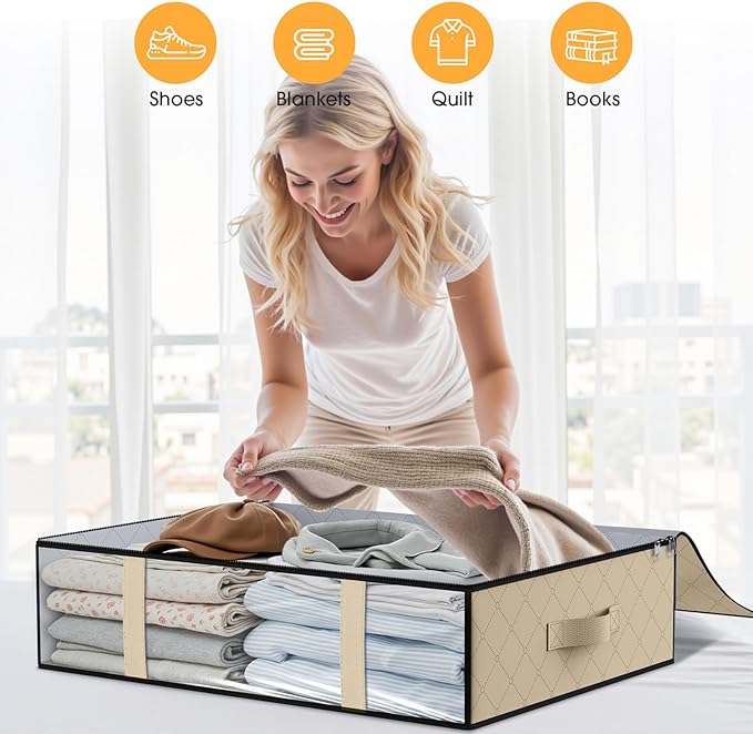 Under Bed Storage Bags 2 Pack, Beige
