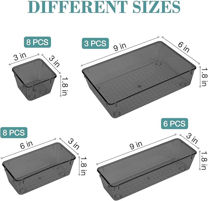 25 PCS Drawer Organizer Set, Utensils and Gadgets，Black