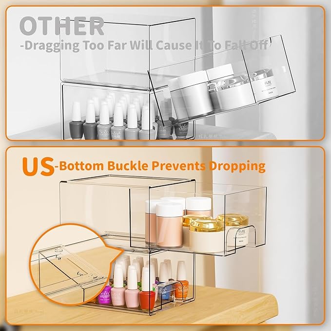 8 Pack Small Stackable Storage Bins, Clear Acrylic Drawer Boxes