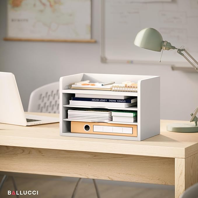 File Organizer, 4-Tier Office Desk Organizer, White