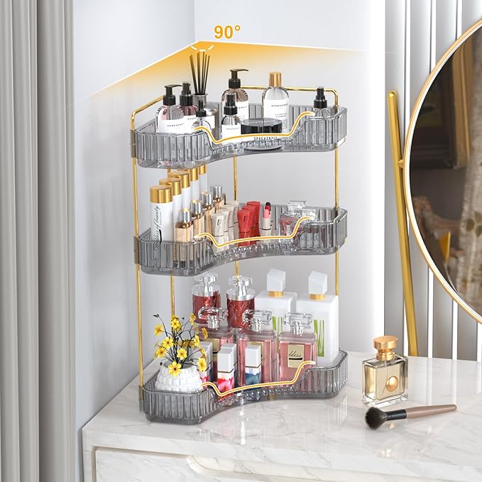3-Tier Corner Bathroom Counter Organizer, Gray