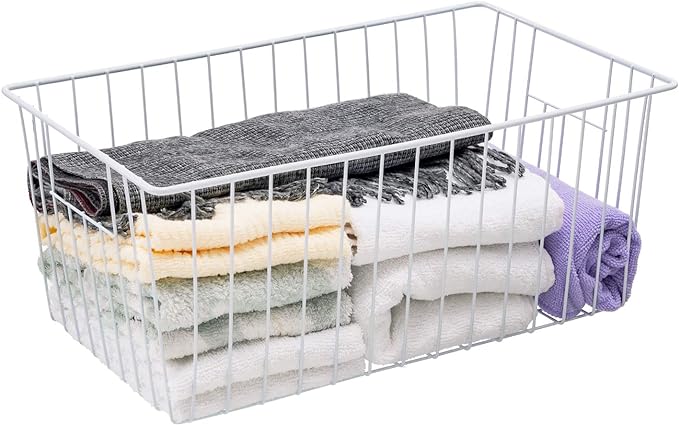 Upright Freezer Organizer Bins，Freezer Storage Baskets for 16, 17, 21 cu.ft Standup Freezer, Wire Storage Baskets with Built-in Handles, 6Pcs , White