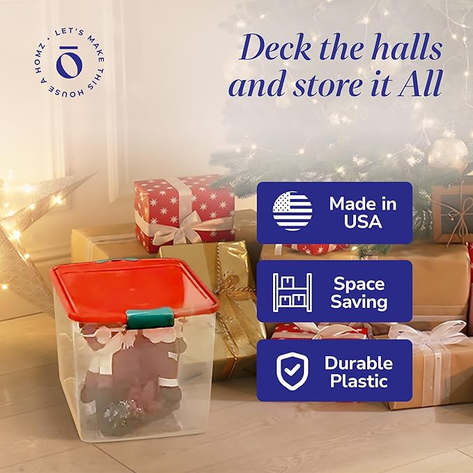 4-Pack Holiday Tote, Plastic Storage Organizer Bins with Lids, 31 Quart