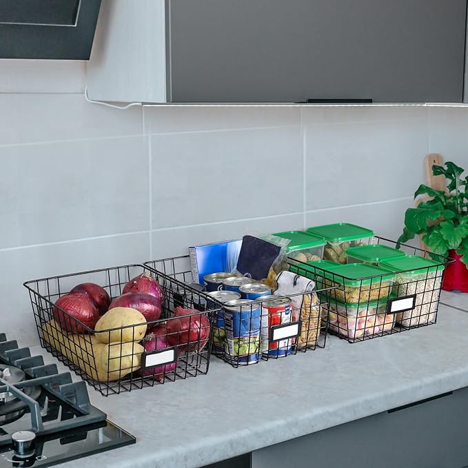 6 Pack Wire Baskets for Pantry Organization and Storage, Kitchen Organizer