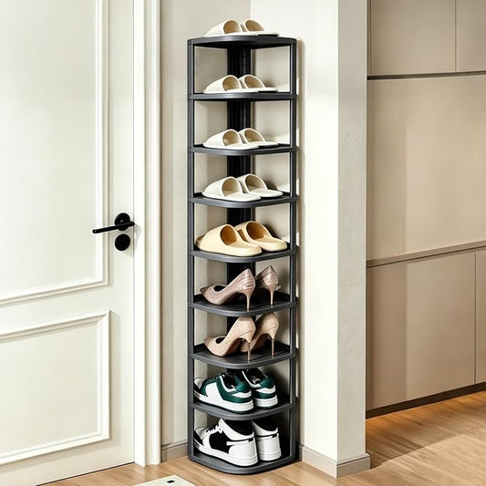 UFORU 9 Tier Vertical Shoe Rack,Corner Shoe Organizer for Entryway,Narrow Free Standing Shoe Organizer for Small Spaces,Tall Shoe Rock for Closet,Easy Assembly Shoe Storage Stand