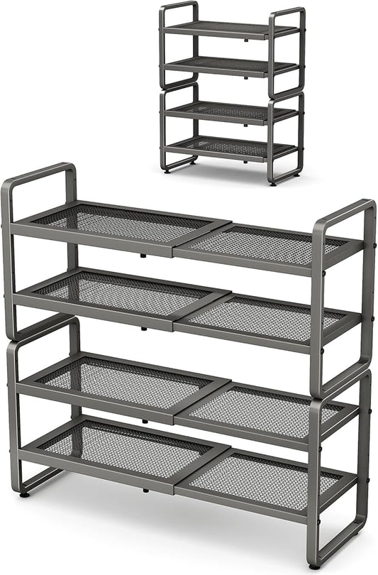 Shoe Rack, Expandable Shoe Organizer for Closet, Grey, 4-Tier