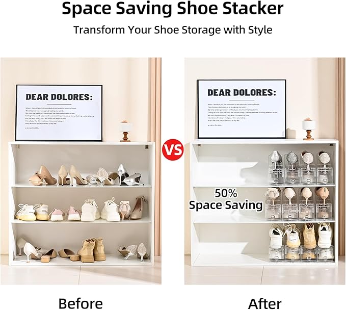 Shoe Slots Organizer,Adjustable Shoe Rack with Three Levels,shoe stackers for a pair of Shoes (Clear, 10 Pack)