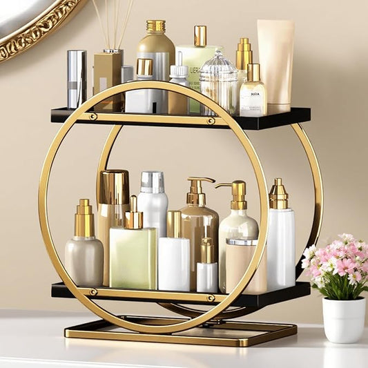 Makeup Organizer for Vanity, Black Gold Perfume Organizer for Dresser