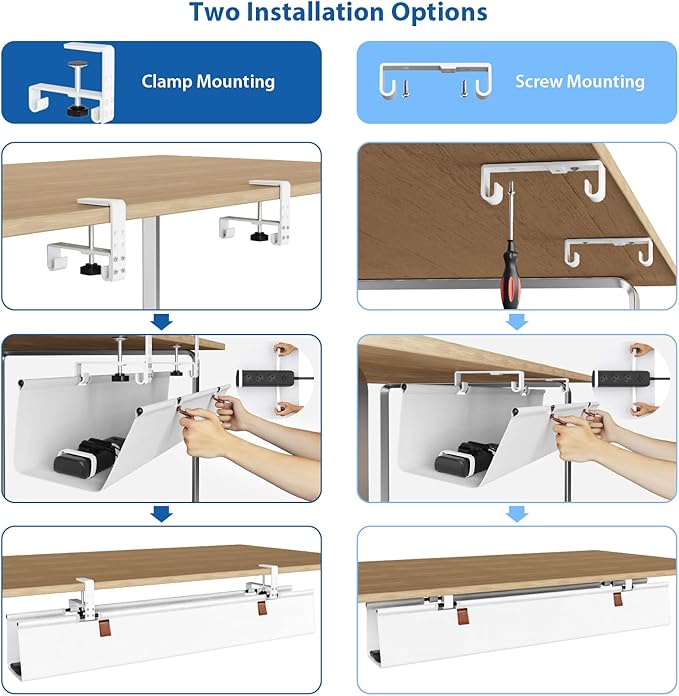 Large Cable Management Under Desk 40" No Drill Desk Cable Management Clamp/Screw