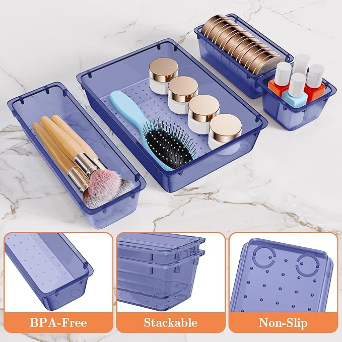 25 PCS Plastic Drawer Organizer Set, Dark Blue