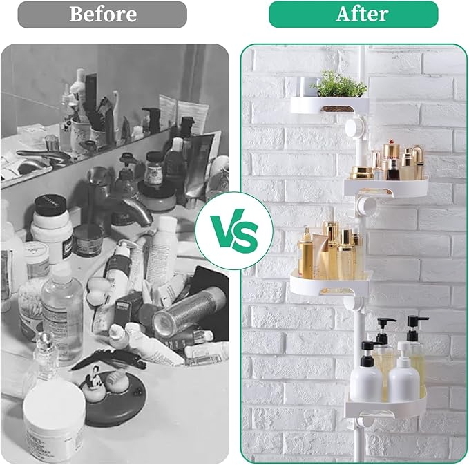 Shuang qing 4-Tier Corner Shower Caddy Tension Pole Organizer, White