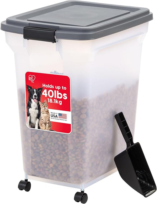 USA Dog Food Storage Container 40 lbs, Attachable Wheels, & Included Scoop