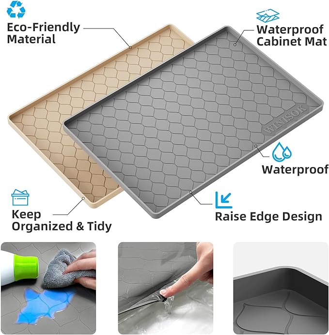Winisok Silicone Under Sink Mat 22" x 22", kitchen Essentials and Gadgets, Shelf liner and Cabinet Protector, Home Organizers and Storage, Waterproof Bathroom Tray