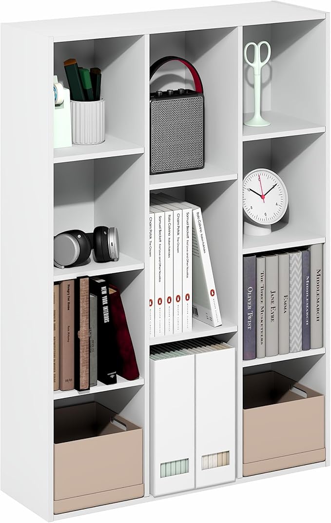 Furinno LUDER Book Shelf, 11-Cube Bookshelf, Reversible Bookcase, White