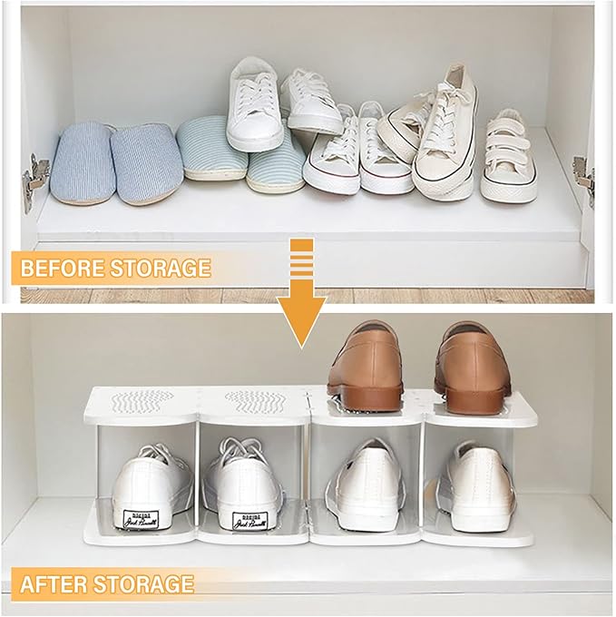 6-Tier Narrow Shoe Organizer, Adjustable Cubby Shoe Rack for Closet, Free Standing Shoe Slot Tower for Entrance, Stackable Space-Saving Shoe Storage Shelf for Entryway, White