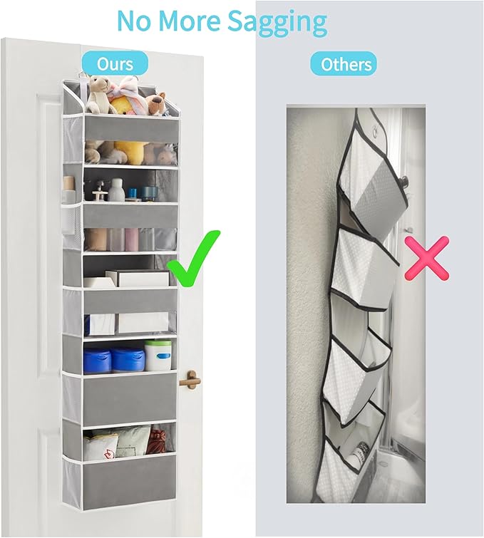 5 Tiers Over The Door Organizer Hanging - EXTRA THICK & 50lbs HUGE CAPACITY, 10 Side Mesh Pockets Over The Door Shoe Organizer, for Closet, Diaper Organizer, Bedroom, Bathroom,Nursery (Grey, 1pc)