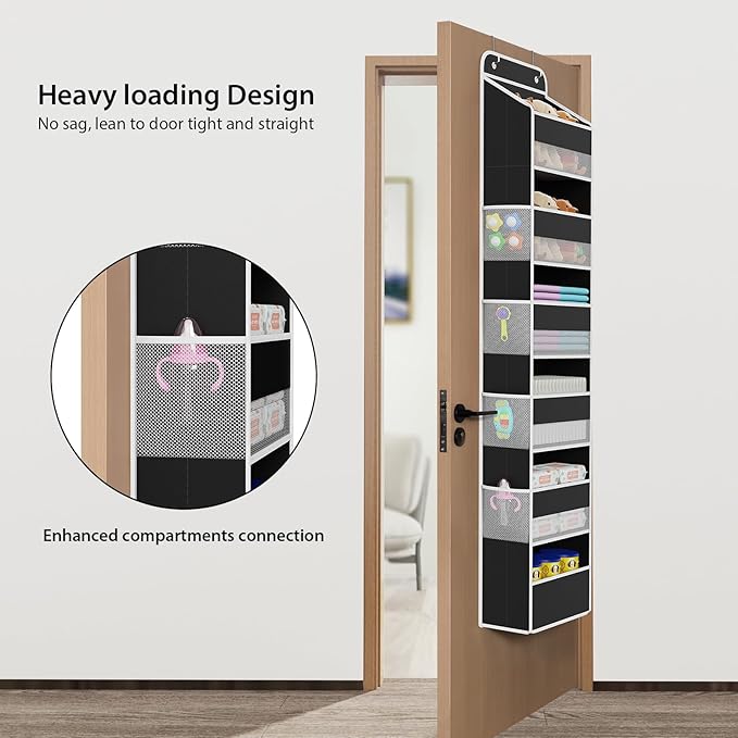 Door Hanging Organizer Nursery Closet Cabinet Baby Storage with 6 Large, Black