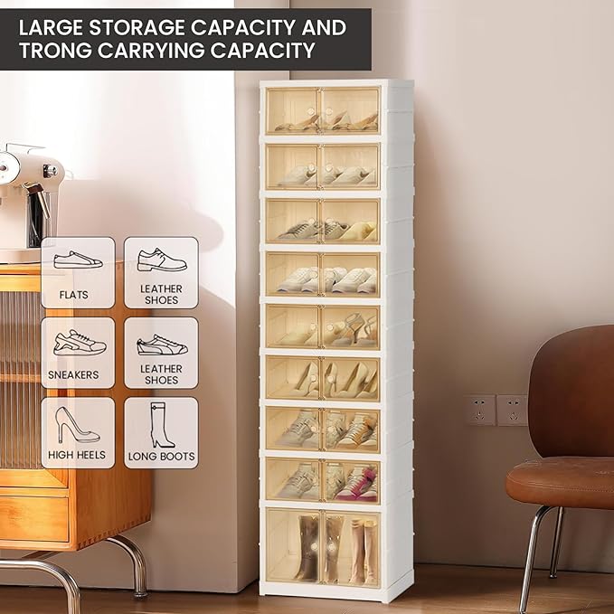 Portable Extra Large Folding Shoe Rack, Shoe Organizer Storage Box for Closet With Magnetic Clear Door, Shoe Storage Cabinet for Living Room, Entryway(9 layers—18 Pairs, Style-B)