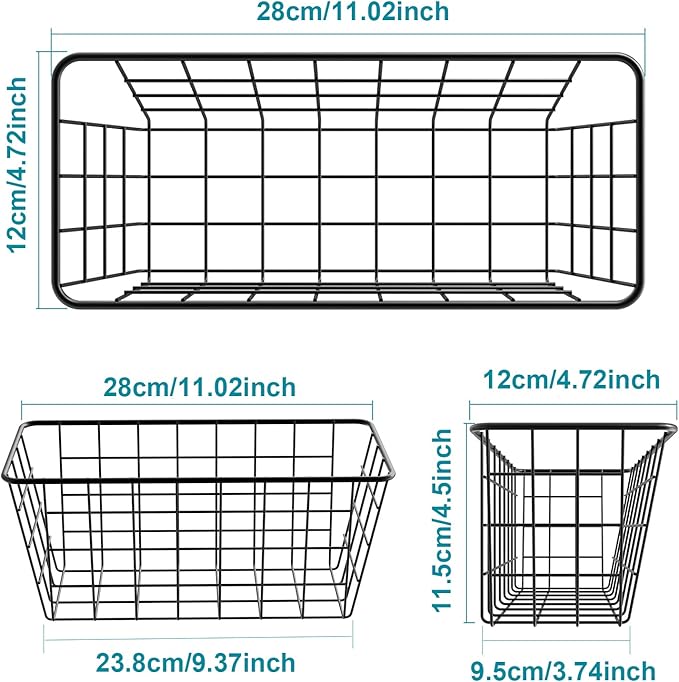 MaraFansie Hanging Kitchen Baskets Wire Storage Basket Over the Cabinet Door Organizer, No Drilling Adhesive Basket for Cabinet Pantry Organization and Kitchen, Bathroom, Storage, 2 Pack, Black