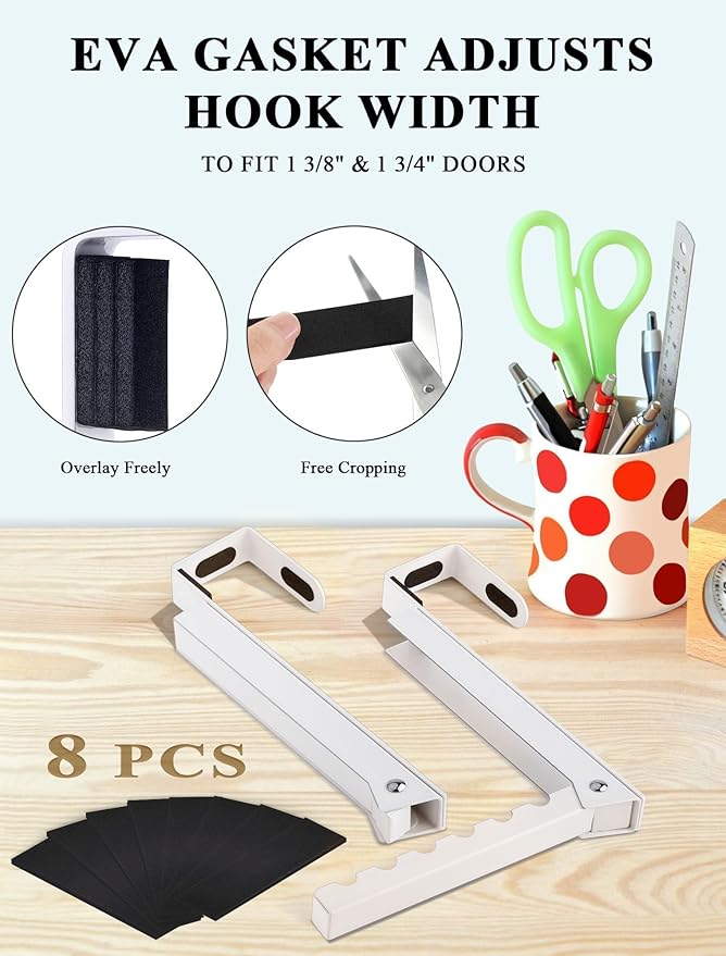 2-Packs Over the Door Hanger Hooks with Extra Anti-slip Pads, Metal Folding Clothes Drying Racks for Laundry, Dorm, Portable Space Saving Coat Towels Organizer Rack for Travel, Hanging Storage